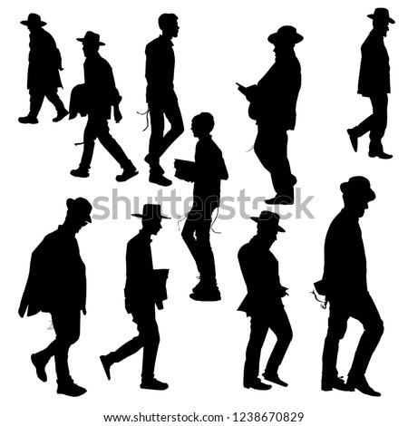 The silhouettes of the Jews in the hat. Collection of silhouettes of Orthodox Jews. Orthodoxy is a Jew. Isolated vector illustration. Isolated background. Black on white. ストックフォト © 