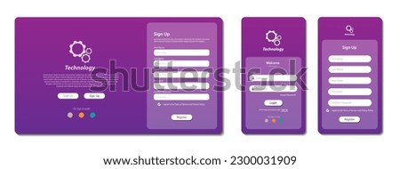 Set of Sign Up and Sign In forms. Login form page and Mobile registration. Graphical user interface for responsive mobile application and Website page