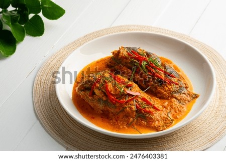 Image, Stock Photo Fried fish with cream sauce and herbs