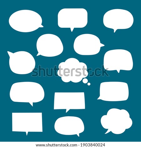 set of blank empty white speech bubbles with flat design, hand drawn sticker for chat symbol, label, tag or dialog word