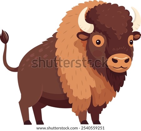 Cute cartoon bison, isolated on white background. Perfect for kids books, logo design, t-shirt graphics and other design projects. Vector illustration.