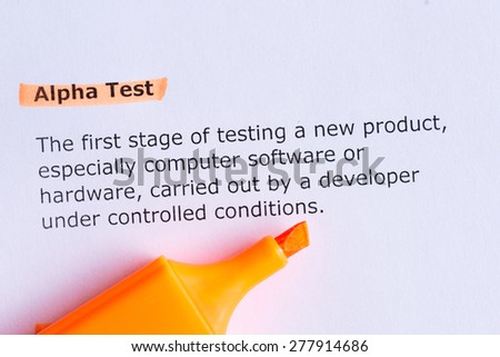 alpha test  word highlighted  on the white paper
