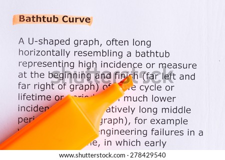 bathtub curve   word highlighted  on the white paper