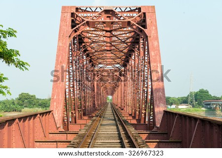 Paksey, Bangladesh - September 28, 2015: Hardinge Bridge is a steel railway bridge over the river Padma located at Paksey in western Bangladesh. The bridge is 1.8 kilometres (1.1 mi) long.