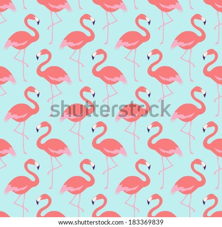 Seamless flamingo bird pattern. Repeated Tiffany blue animal vector background