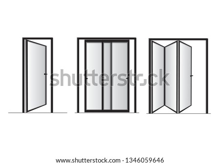 Large door black aluminum swing doors,slide door and Folding doors vector