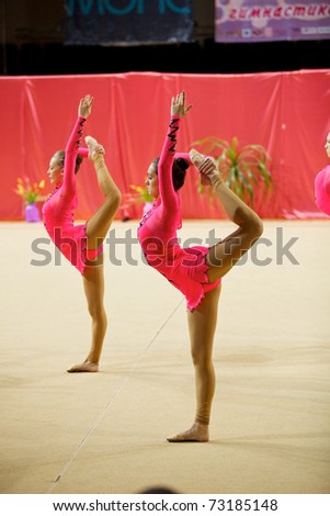 ROSTOV-ON-DON, RUSSIA - MARCH 13: unidentified participants in action at 9 International Tournament in Aesthetic Group Gymnastics AGG Oscar Cup, March 13, 2011 in Rostov-on-Don, Russia