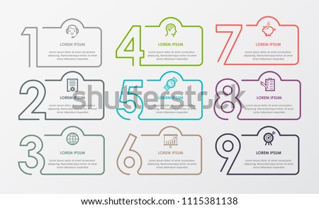 Business Infographic template. Thin line design with numbers 9 options.