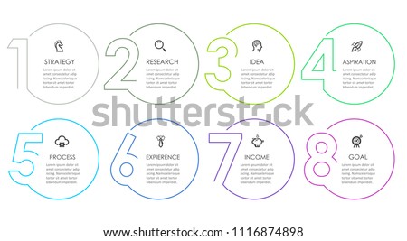 Business Infographic template. Thin line design with numbers 8 options or steps.