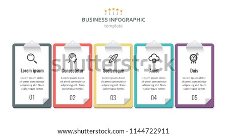 Vector Infographic label design with clipboards and 5 options or steps. Infographics for business concept Can be used for presentations banner, workflow layout, process diagram, flow chart, info graph