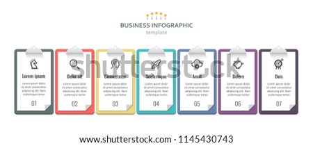 Vector Infographic label design with clipboards and 7 options or steps. Infographics for business concept Can be used for presentations banner, workflow layout, process diagram, flow chart, info graph