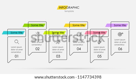 Thin line minimal Infographic design template with icons and 6 options or steps.  Can be used for process diagram, presentations, workflow layout, banner, flow chart, info graph.