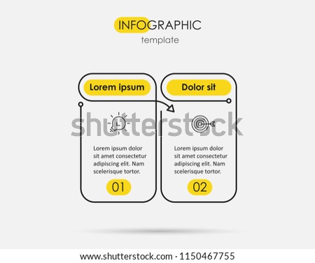 Thin line minimal Infographic design template with icons and 2 options or steps.  Can be used for process diagram, presentations, workflow layout, banner, flow chart, info graph.