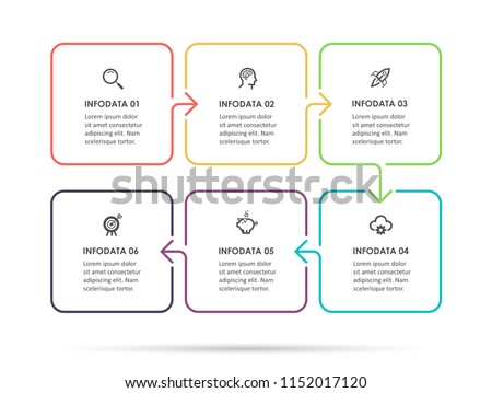Vector Infographic thin line design with icons and 6 options or steps. Infographics for business concept. Can be used for presentations banner, workflow layout, process diagram, flow chart, info graph