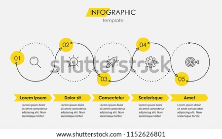 Vector Infographic thin line design with icons and 5 options or steps. Infographics for business concept. Can be used for presentations banner, workflow layout, process diagram, flow chart, info graph Imagine de stoc © 