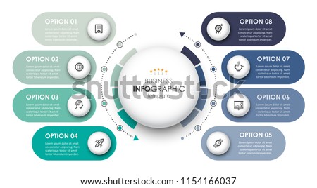 Circular Infographic design template with icons and 8 options or steps. Business concept.  Can be used for process diagram, presentations, workflow layout, banner, flow chart, info graph.