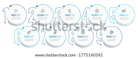 Business Infographic template. Thin line design with numbers 9 options or steps.