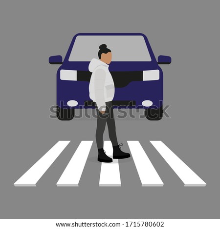 Female character goes on a pedestrian crossing in front of a car