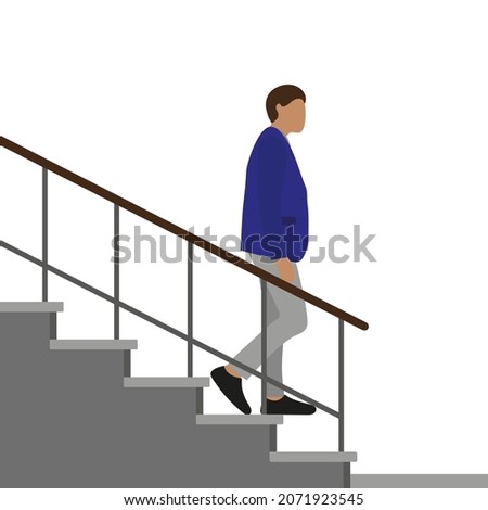 Male character is standing on the stairs on a white background