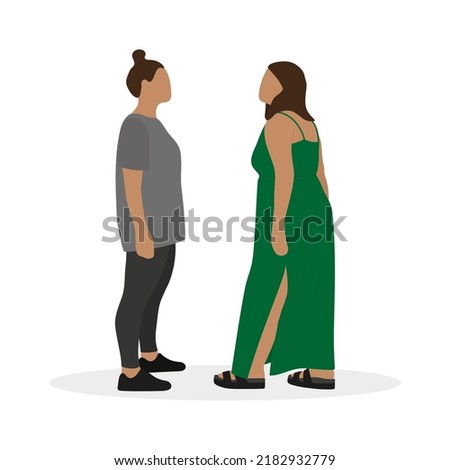 Two fat female characters together on a white background