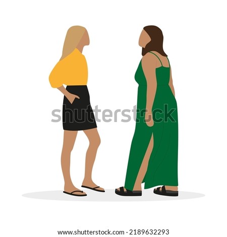 Two female characters, one of which is fat, together on a white background