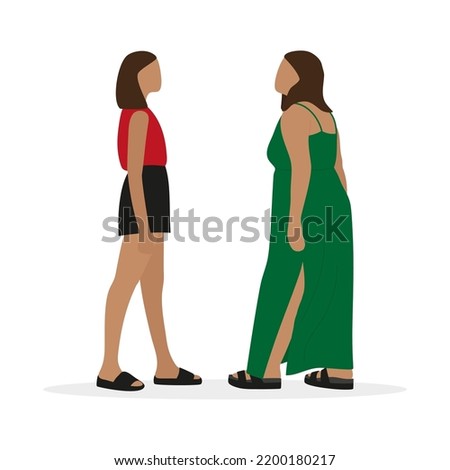 Two female characters, one of which is fat, together on a white background