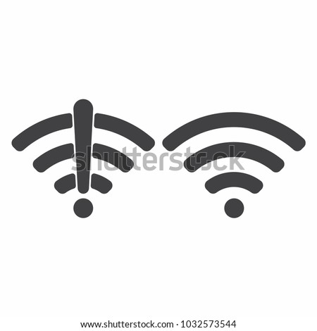 Wireless wifi icon sign flat design vector illustration set. On and no wifi internet signal symbols set in black color isolated on white background