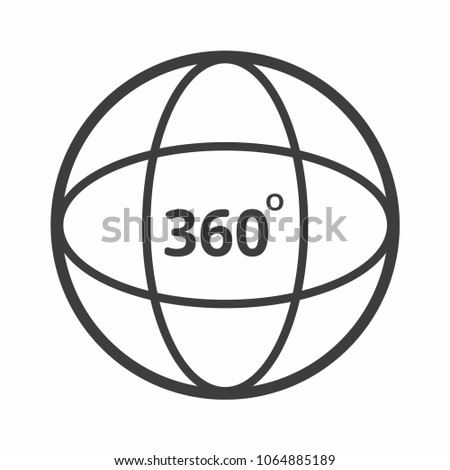 360 degrees angle icon sign outline flat design style vector illustration isolated on white background. Symbol of 360 degrees VR videos, photo and games.