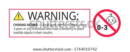 Choking hazard forbidden sign sticker not suitable for children under 3 years isolated on white background vector illustration. Warning triangle, sharp edges and small parts danger.