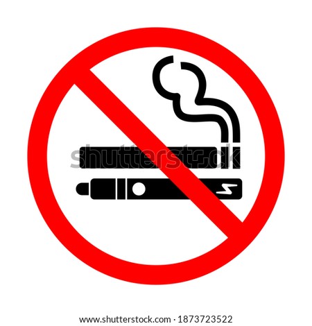 No smoking no vaping sign. Forbidden sign icon isolated on white background vector illustration. Cigarette, vape and smoke and in prohibition circle.