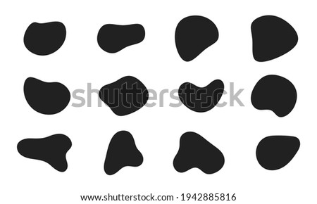 12 Modern liquid irregular blob shape abstract elements graphic flat style design fluid vector illustration set.