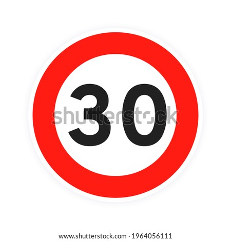 Speed limit 30 round road traffic icon sign flat style design vector illustration isolated on white background. Circle standard road sign with number 30 kmh.