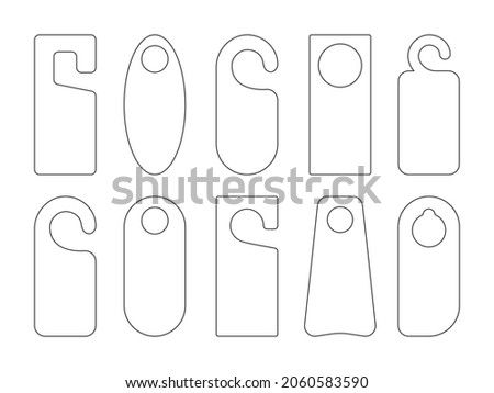 Hotel door hanger tags outline template icon signs set flat style design vector illustration. Empty door flyer or do not disturb mock up isolated on white background.