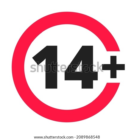 Over 14 years old plus forbidden round icon sign vector illustration. 14 plus only or older persons adult content rating isolated on white background.