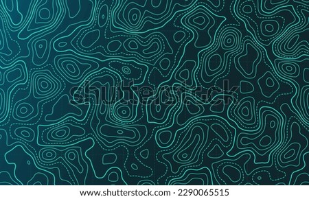 Ocean topographic line map with curvy wave isolines vector illustration. Sea depth topographic landscape surface for nautical radar readings. Cartography texture abstract banner of relief ocean floor.