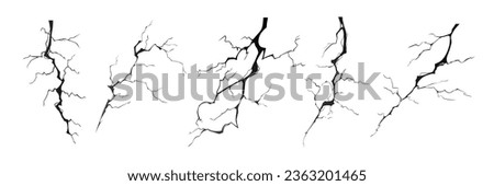 Lightning strike bolt silhouettes vector illustration set. Black thunderbolts and zippers are natural phenomena isolated on a white background. Thunderstorm electric effect of light and shining flash.