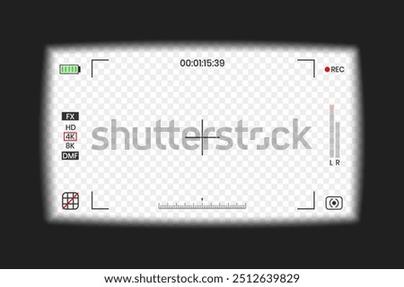 Camera viewfinder video or photo frame recorder flat style design vector illustration. Digital camera viewfinder with exposure settings and focusing grid template.