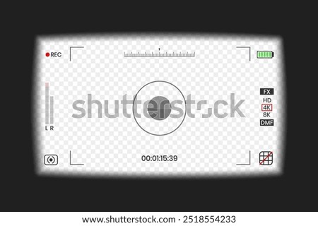 Camera viewfinder video or photo frame recorder flat style design vector illustration. Digital camera viewfinder with exposure settings and focusing grid template.