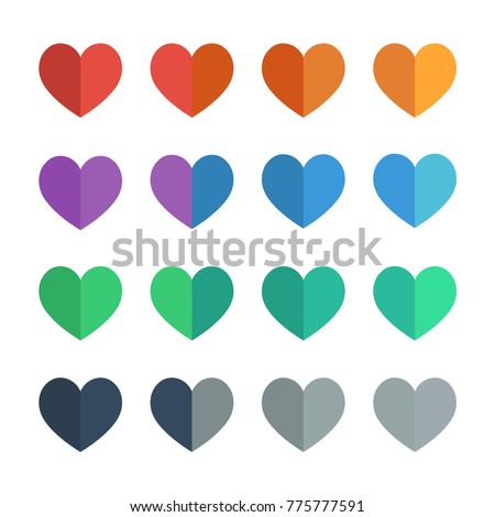 Heart icons in halves flat UI colors vector illustration set