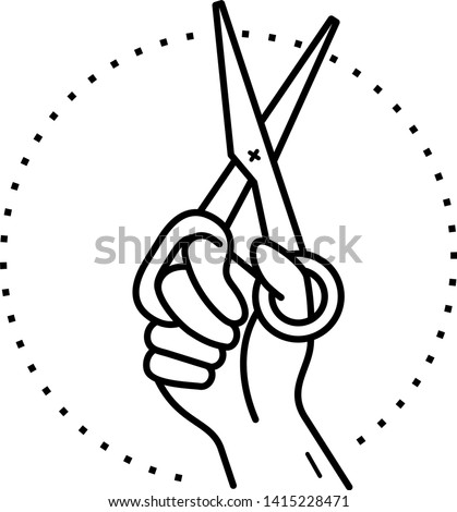 Hand holding scissors icon in outline style