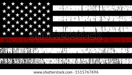 Flag of USA with Red Line - symbol firefighters. Vector EPS 10