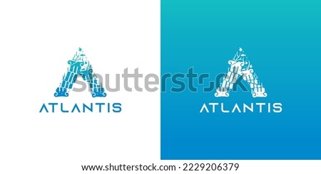 Lost atlantis logo icons of ruins of ancient city