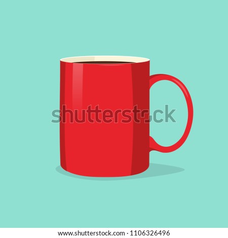 Vector red cup or mug of coffee or tea isolated on the blue background