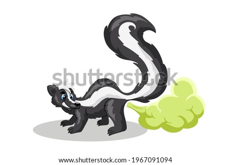 Animal characters. Funny skunk and smelly cloud. Cartoon style. For illustrating books. Children's illustration.