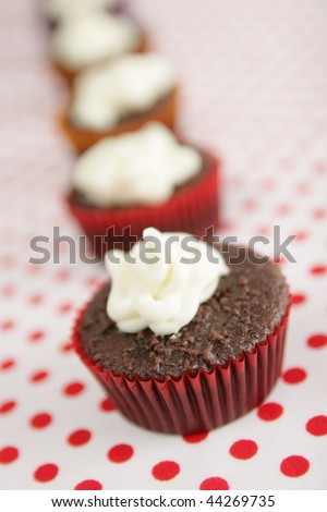 Row of chocolate cup cakes