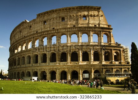 ROME, ITALY-SEPT 24, 2015:  Beautiful view of the Colosseum today is now a major tourist attraction in Rome with thousands of tourists each year visiting in Rome, Italy,