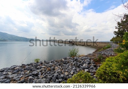 Scenic view of dam, lake, and rocks, Thailand. Nakhon Nayok province. Stock fotó © 