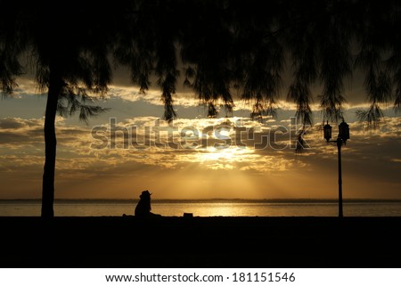 Sitting on the dock of the bay: Female silhouette and Zanzibar Sunset