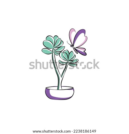 Jade plant and butterfly vector illustration logo design. Minimalism, graphics, icons, illustrations