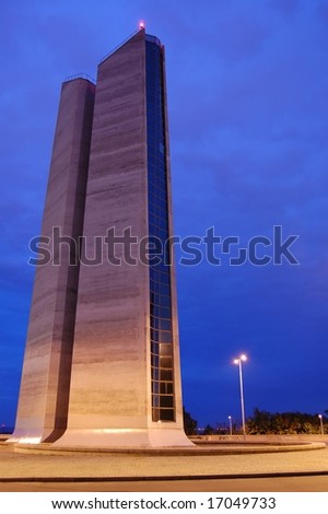 Big double tower in Prague by night